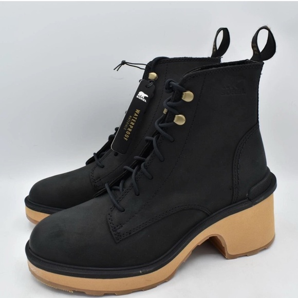 Sorel Shoes - Sorel Womens Size 7 Hi-Line Black Leather Tawny Buff Lace Up Heeled Boots